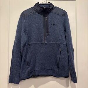 Outdoor Research Mens Blue Wool Blend Hybrid Quarter Zip Pullover Sweater Large